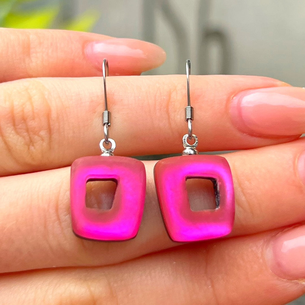 Pink Hollow Squares Drop Earrings | Watch This Space