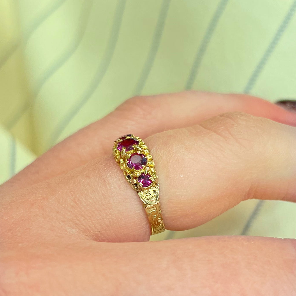Antique Graduated Almandine Garnet 15ct Yellow Gold Five Stone Ring | Size J
