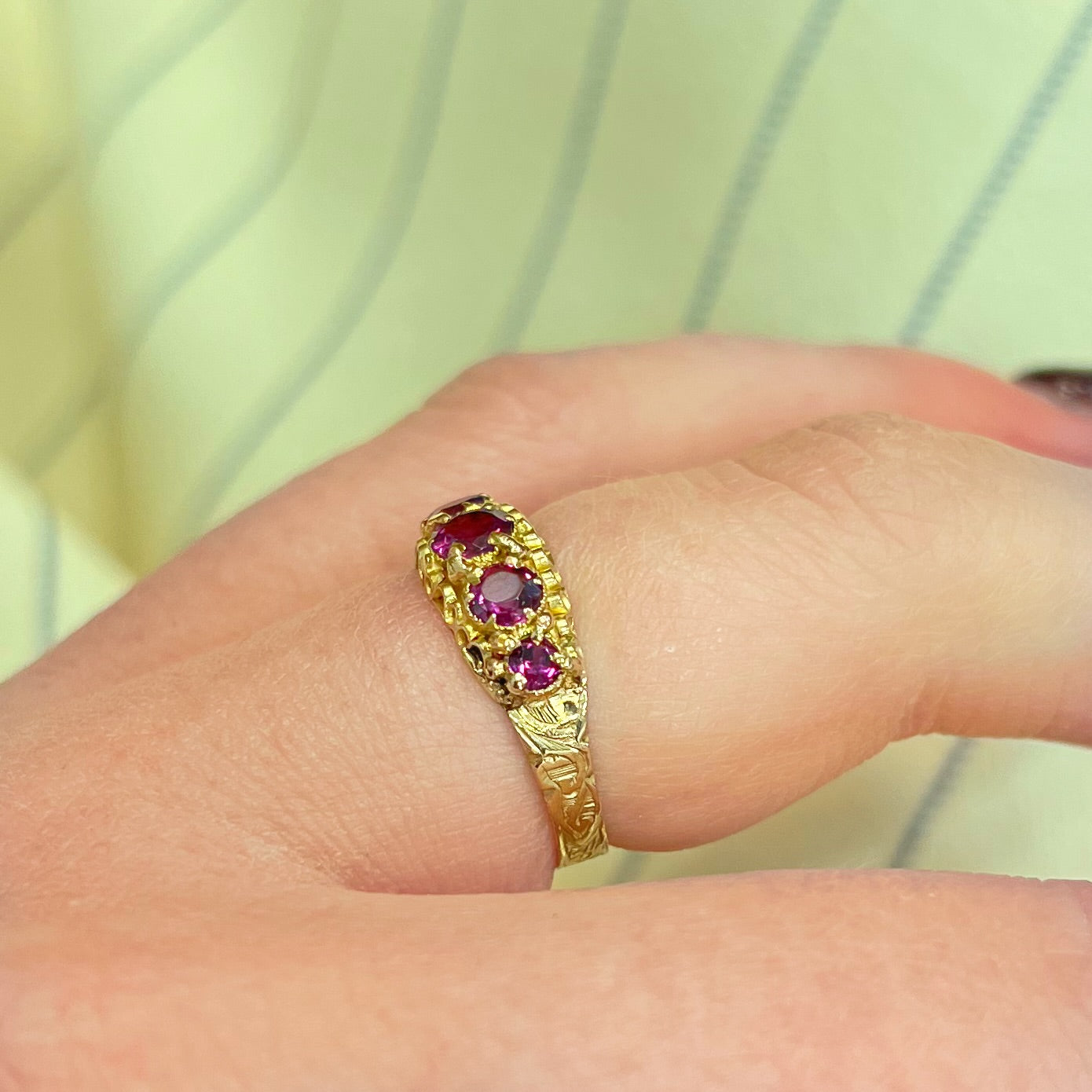 Antique Graduated Almandine Garnet 15ct Yellow Gold Five Stone Ring | Size J
