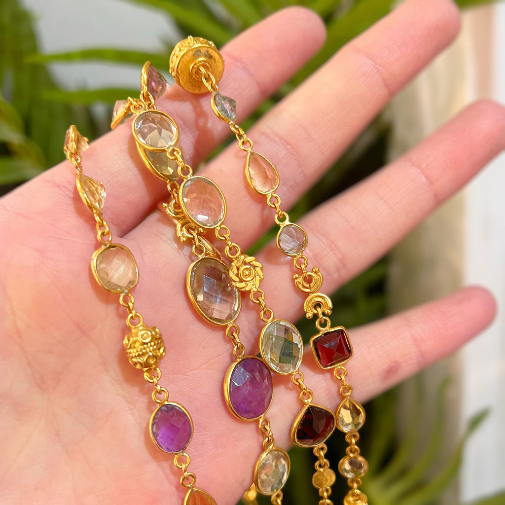 Multi Gemstone Silver Gilt Waterfall Layered Necklace