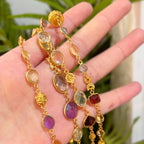 Multi Gemstone Silver Gilt Waterfall Layered Necklace