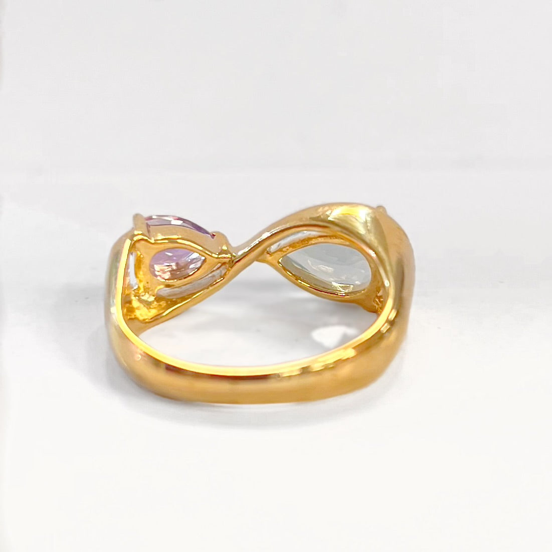 Unique & Co. Gold Aqua & Lilac Infinity ‘Toi et Moi’ Ring - Size L