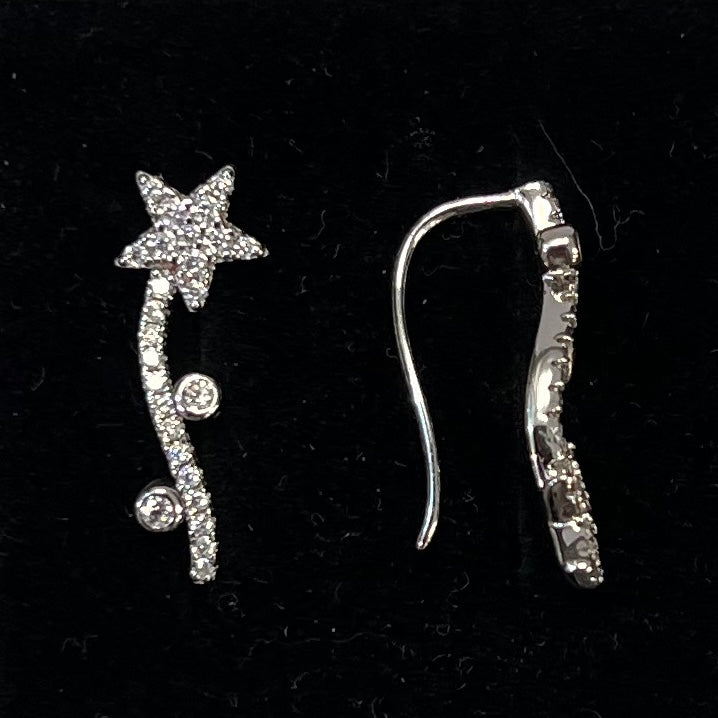 Cubic Zirconia Sterling Silver Shooting Star Stud Earrings