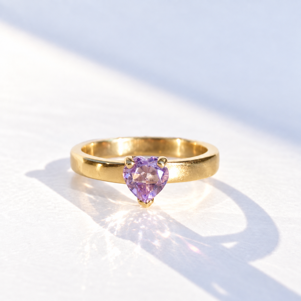 Handmade Vintage Amethyst 9ct Yellow Gold Heart Solitaire Ring | Size M