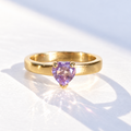 Handmade Vintage Amethyst 9ct Yellow Gold Heart Solitaire Ring | Size M