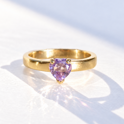 Handmade Vintage Amethyst 9ct Yellow Gold Heart Solitaire Ring | Size M