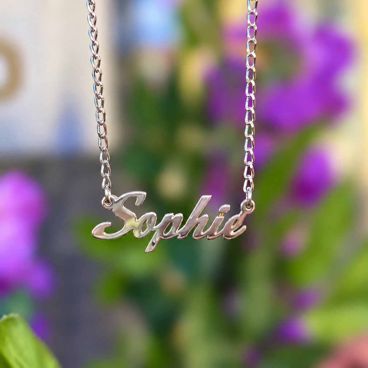 Sterling Silver Personalised Script Name Dropper Necklace | Made to Order