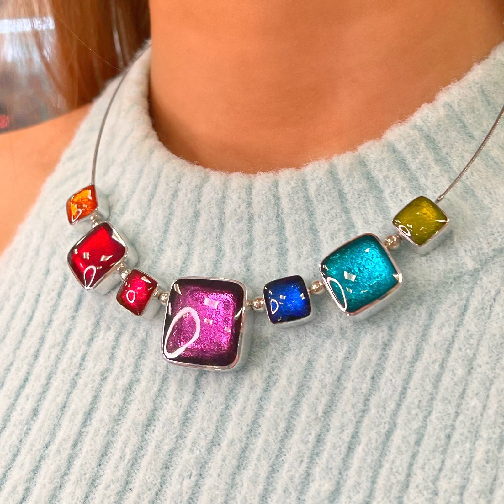 Multi-Coloured Rainbow Square Necklace | Watch This Space
