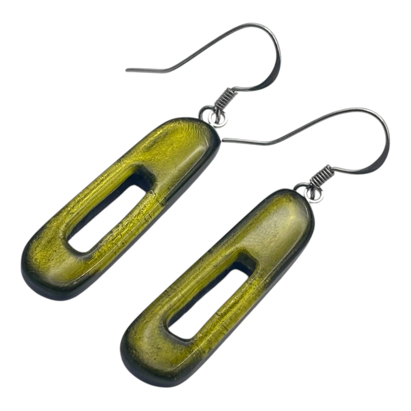 ‘Watch This Space’ Elongated Rectangles Drop Earrings - Pistachio