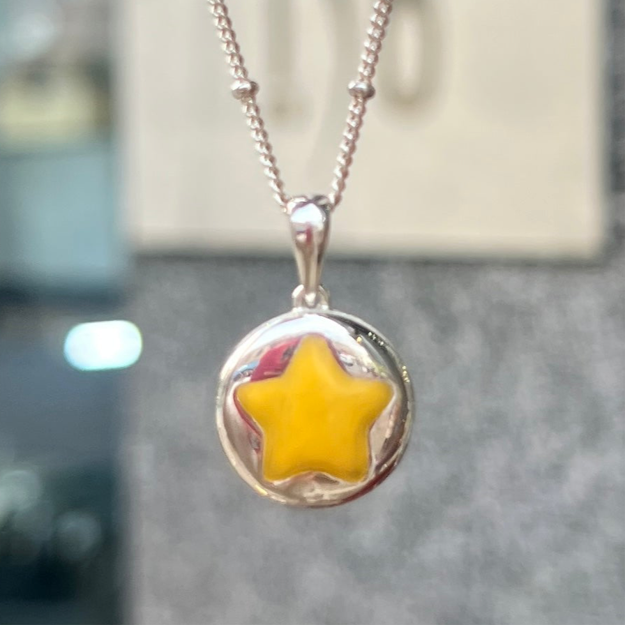 Sterling Silver Dainty Yellow Enamel ‘Little Star’ Childrens Locket Necklace