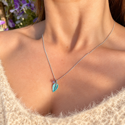 Pre-Order | Sterling Silver Sheila Fleet Blue Enamel Small Leaf Cubic Zirconia Necklace