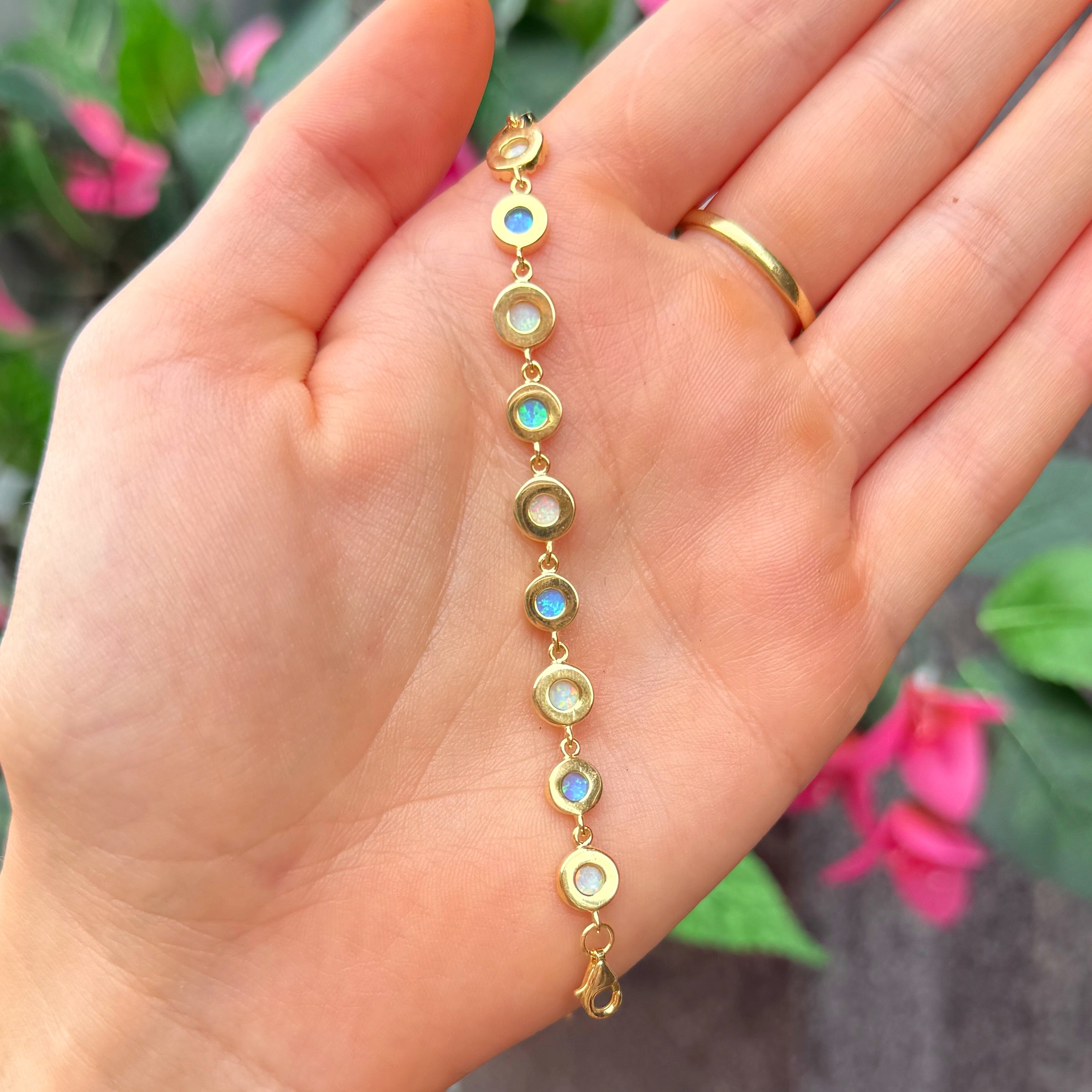 Blue & White Opal and Cubic Zirconia 9ct Yellow Gold Plated Bracelet
