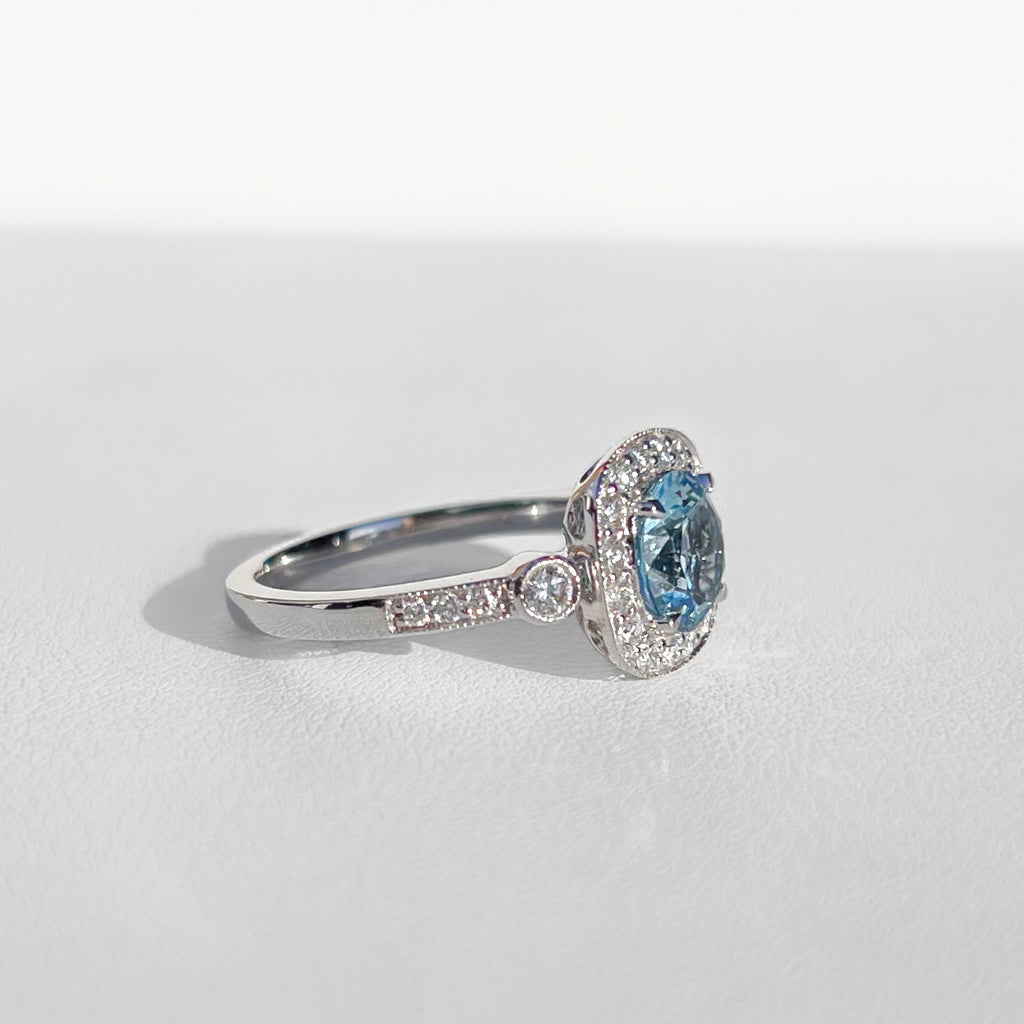 Aquamarine and Diamond 18ct White Gold Ring | Size M ½