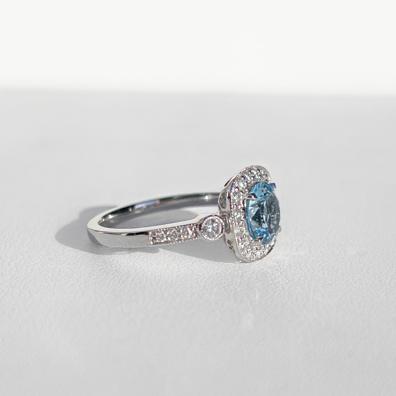 Aquamarine and Diamond 18ct White Gold Ring | Size M ½