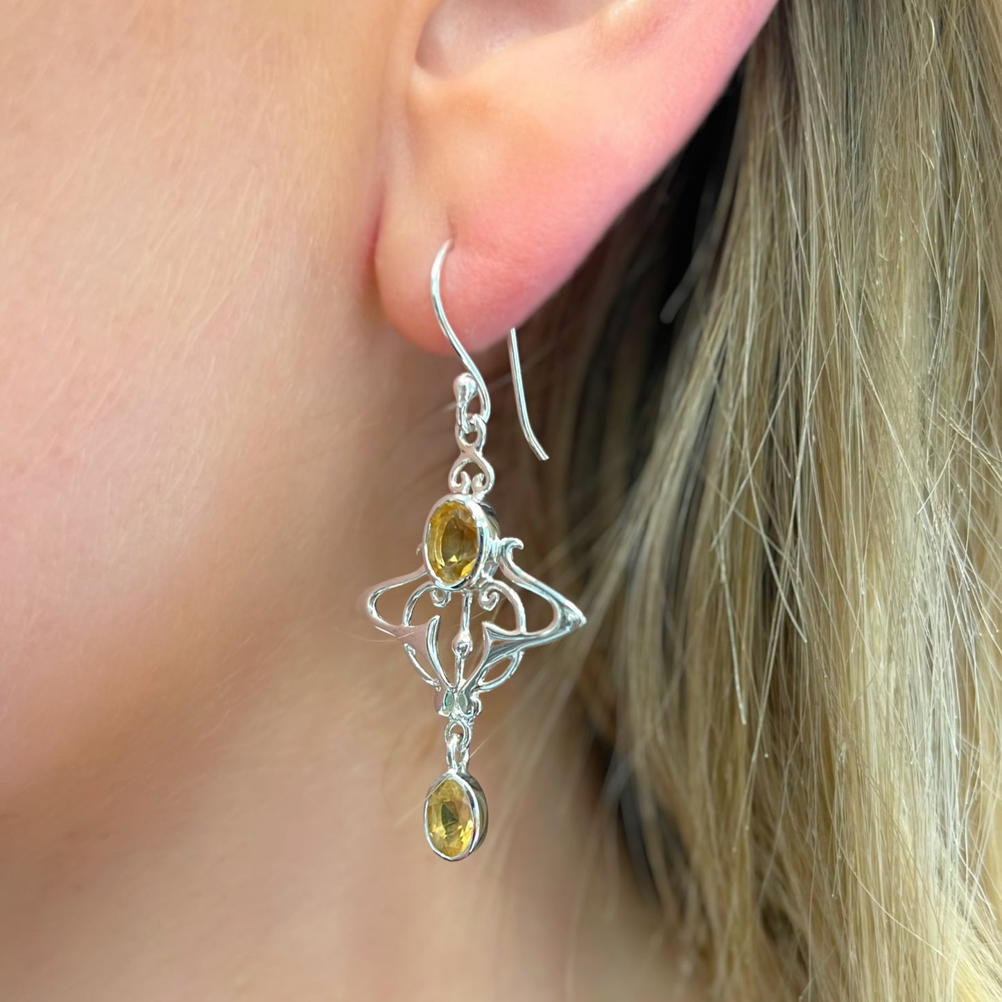 Sterling Silver Citrine Art Nouveau-Inspired Earrings