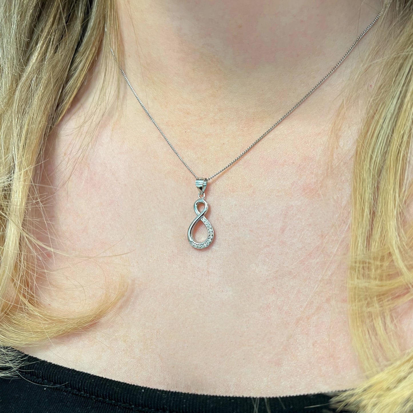 Cubic Zirconia Sterling Silver Infinity Necklace
