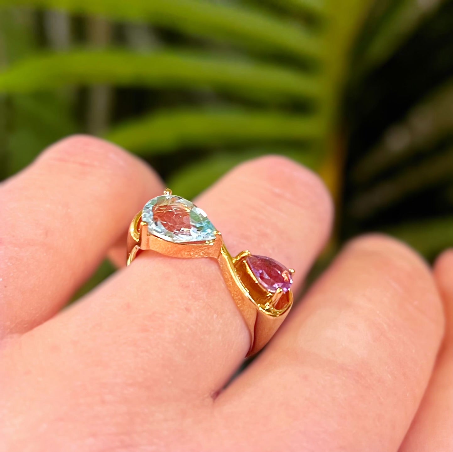 Unique & Co. Gold Aqua & Lilac Infinity ‘Toi et Moi’ Ring - Size L