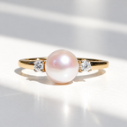 Classic Vintage Pearl and Diamond 9ct Yellow Gold Trilogy Ring | Size O ½