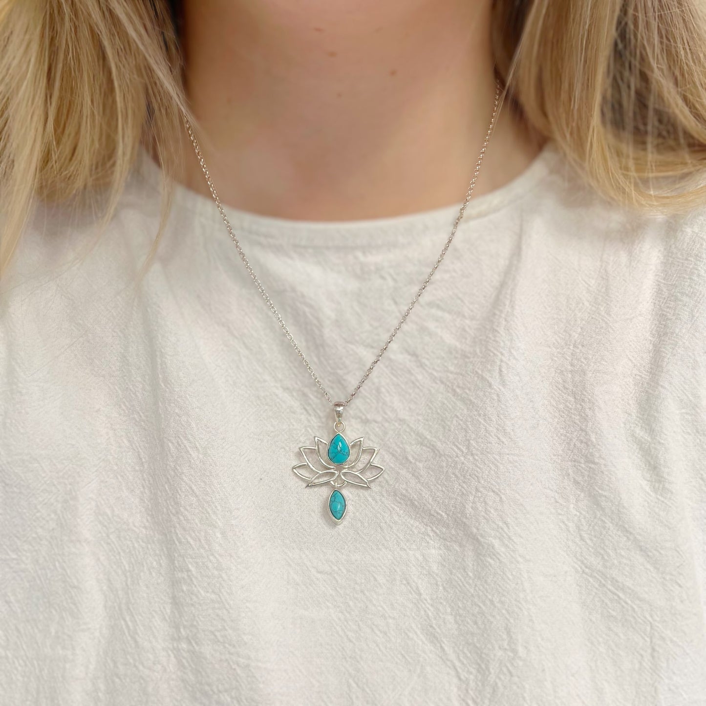 Sterling Silver Turquoise Lotus Flower Pendant