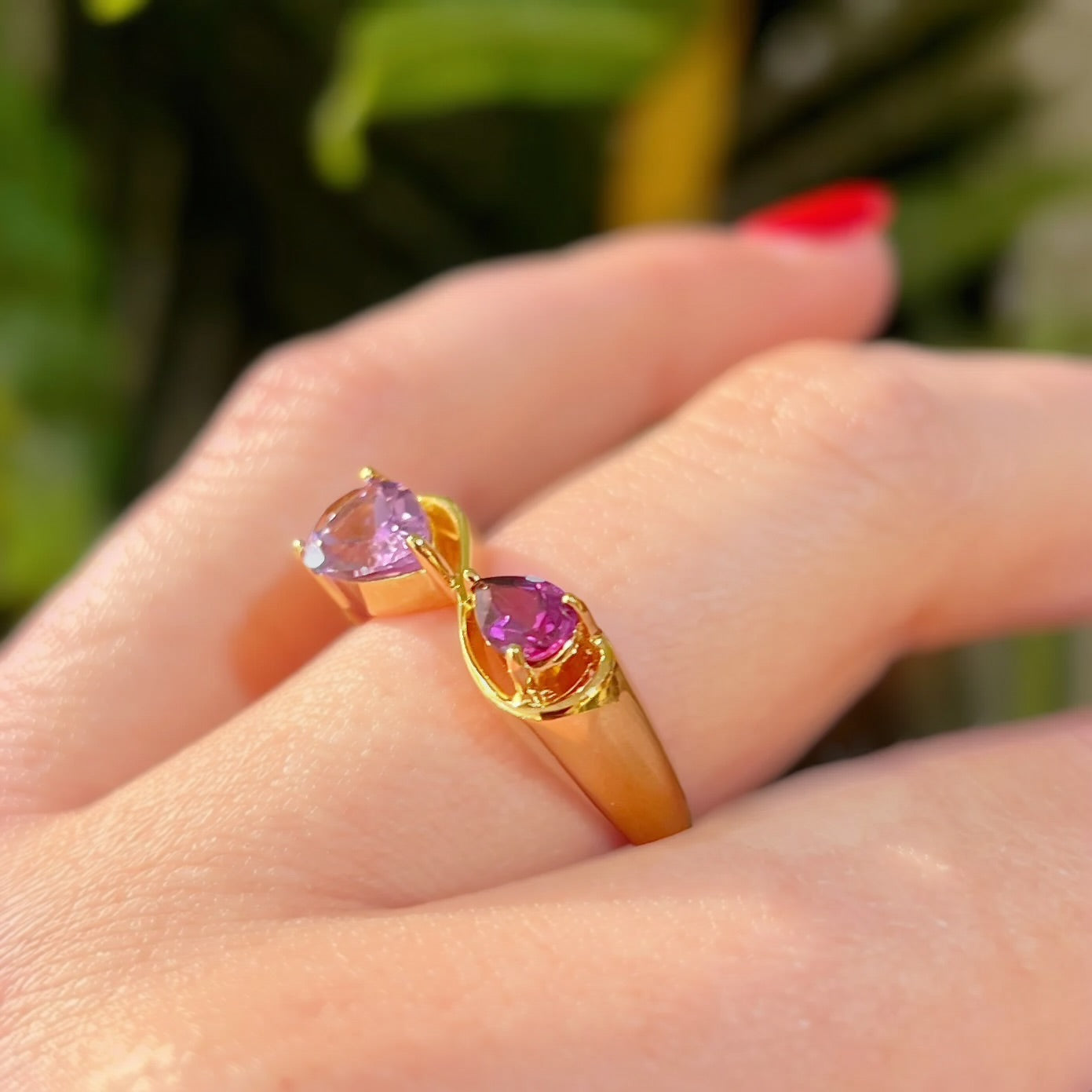 Burgundy & Lilac Gold Infinity 'Toi et Moi' Ring | Size M ½ | Unique & Co.