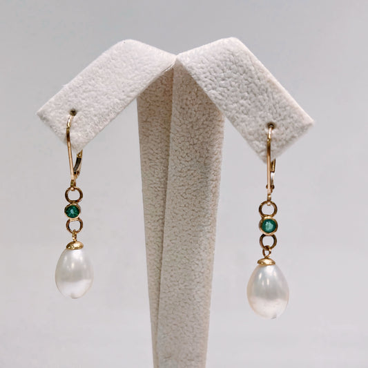 9ct Yellow Gold Emerald and Pearl Earrings