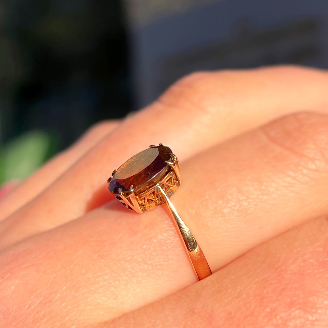 Vintage 9ct Yellow Gold Oval Citrine Solitaire Stacking Ring - Size N ½