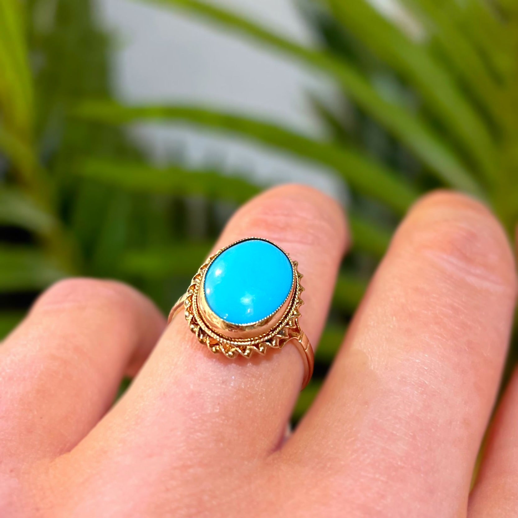 Vintage Turquoise 9ct Yellow Gold Dress Ring | Size L ½