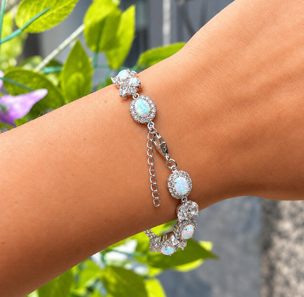 Opal & Cubic Zirconia Sterling Silver Bracelet