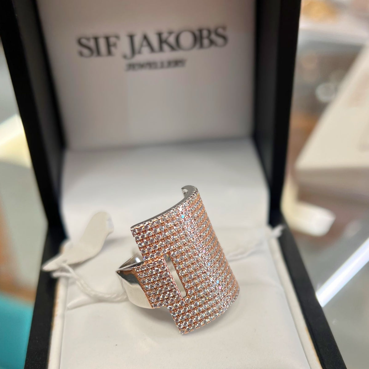 White Zirconia 18ct Rose Gold Plated Oleggio Ring | Size P | Sif Jakobs