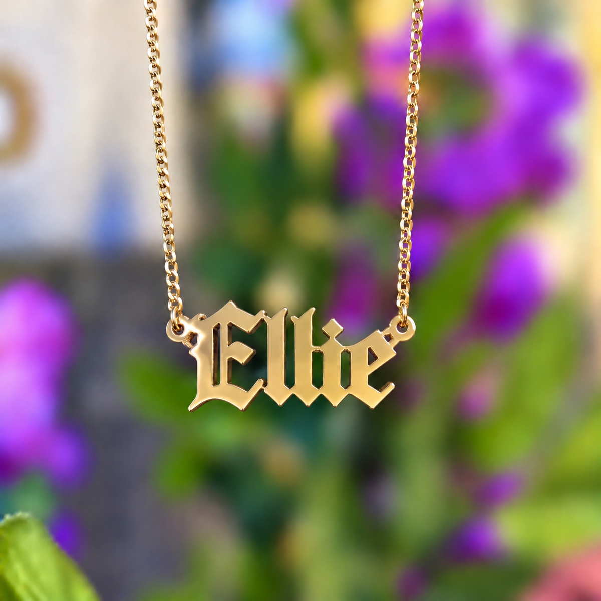 Personalised 9ct Gothic Gold Name Dropper Necklace | Made to Order