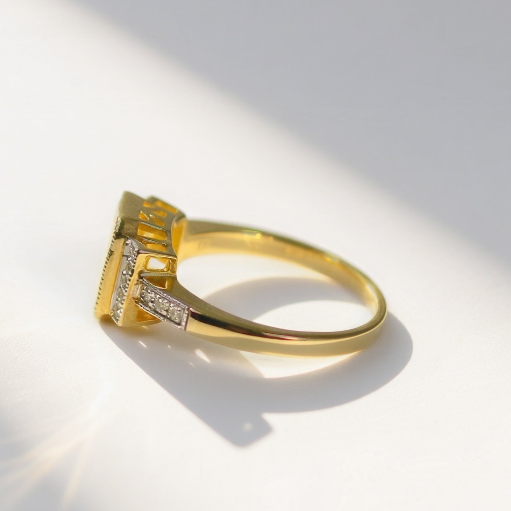 'The Opalina' Rectangular Opal and Diamond 9ct Yellow Gold Ring | Size K