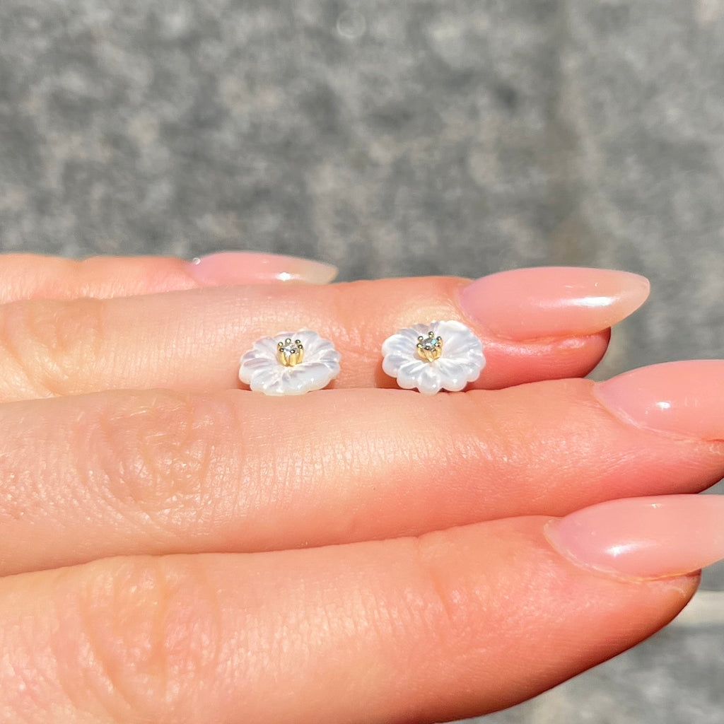 Mother of Pearl & Cubic Zirconia 9ct Gold Plated Flower Stud Earrings