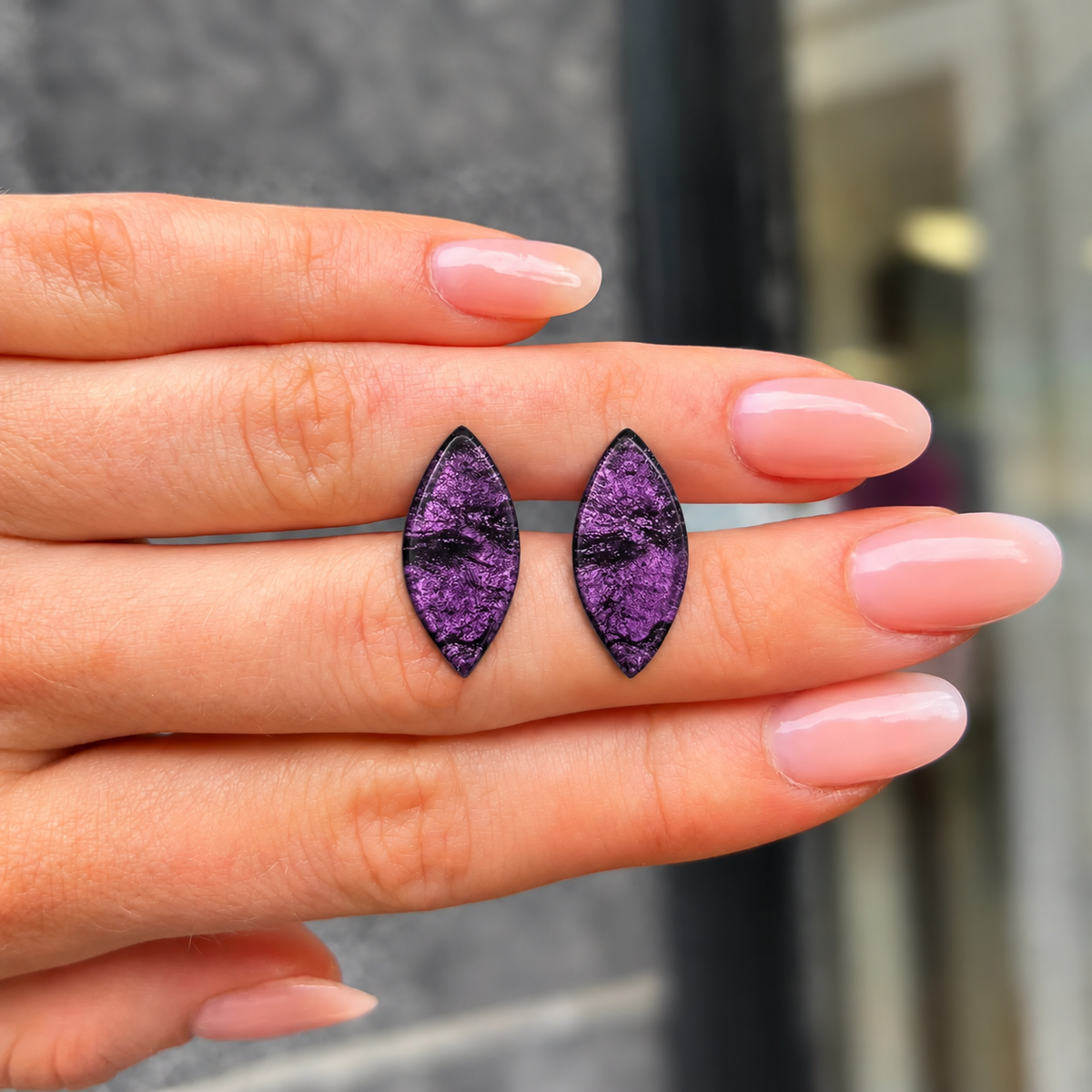 Purple Aztec Leaf Stud Earrings | Watch This Space