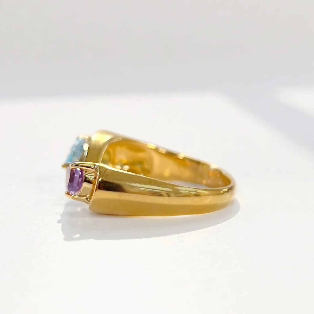 Aqua & Lilac Gold Infinity 'Toi et Moi' Ring | Size L | Unique & Co.