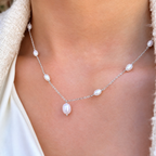 Pearl Sterling Silver Dainty Station Necklace