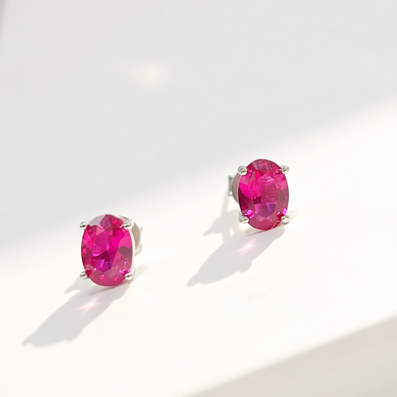 Oval-Cut Lab-Grown Ruby Sterling Silver Matching Necklace and Earring Set