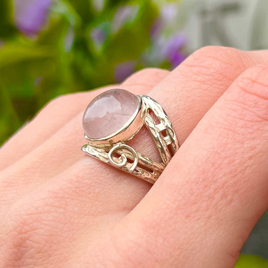 Sterling Silver Handmade Pink Rose Quartz Ring