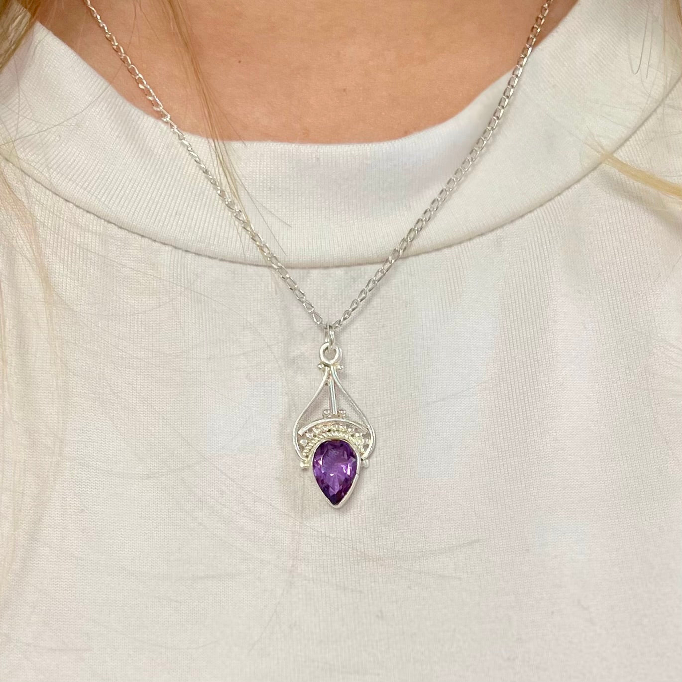 Sterling Silver Amethyst Filigree Necklace
