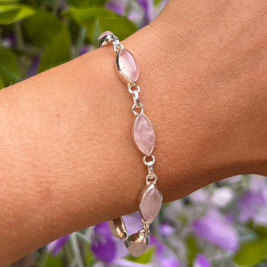 Sterling Silver Pink Rose Quartz Bracelet