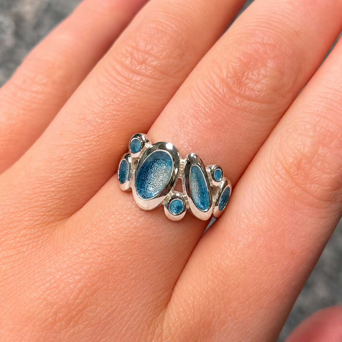 Pre-Order | Scottish 'Shoreline Pebble' Enamel Sterling Silver Dress Ring | Sheila Fleet