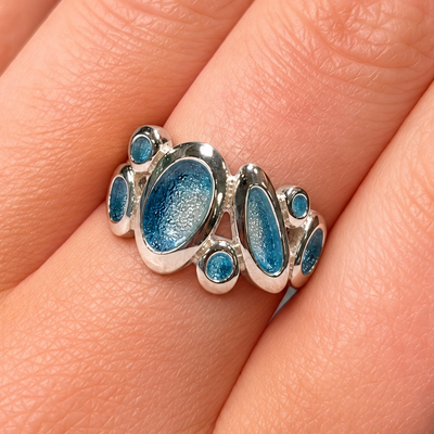 'Shoreline Pebble' Enamel Sterling Silver Dress Ring | Size K | Sheila Fleet