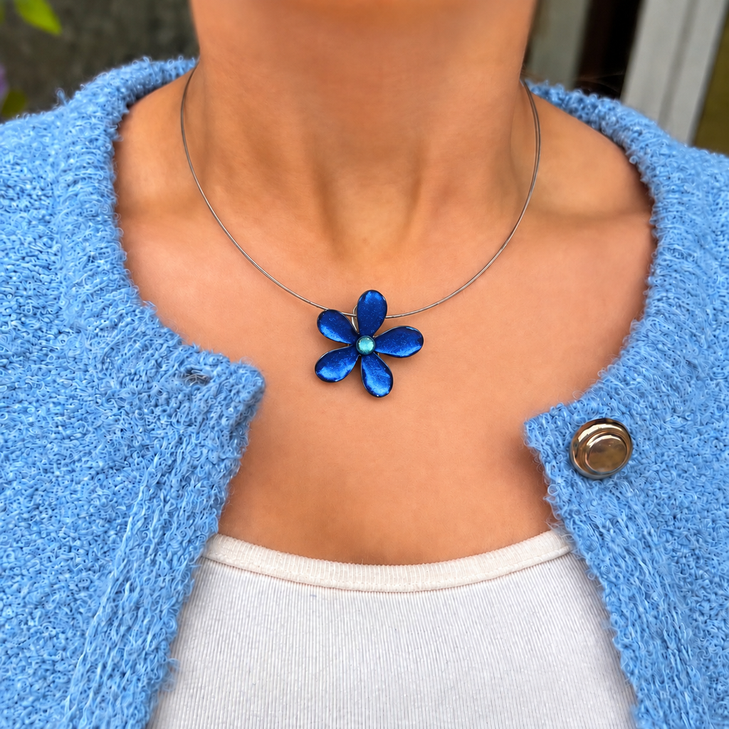 Dark Blue Flower Necklace | Watch This Space