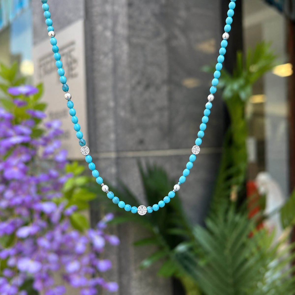 Turquoise Silver Beaded Necklace | Ania Haie