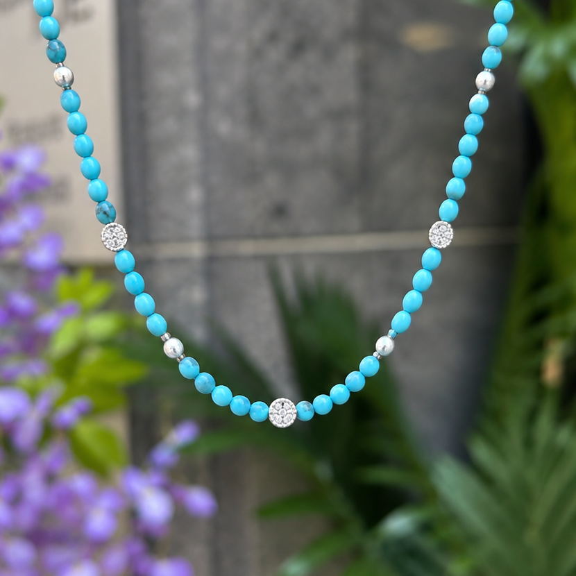 Turquoise Silver Beaded Necklace | Ania Haie