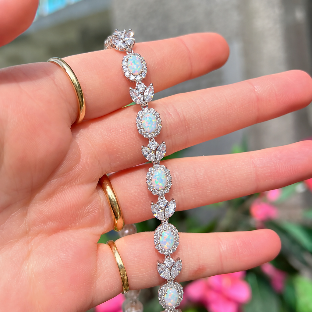 Opal & Cubic Zirconia Sterling Silver Bracelet