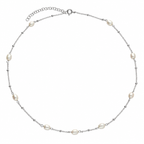 Pearl Sterling Silver Layering Dainty Station Necklace
