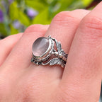 Butterfly Shoulder Rose Quartz Sterling Silver Ring | Size R