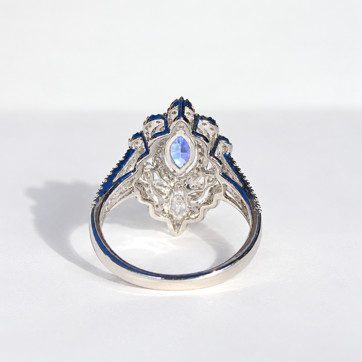 'The Victoria' Marquise Tanzanite and Diamond 18ct White Gold Ring