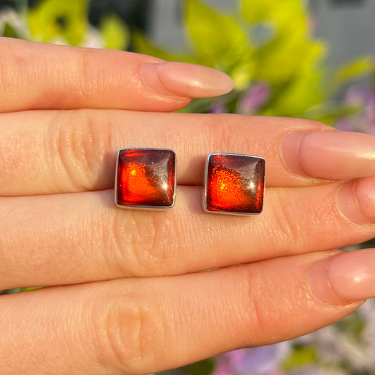 ‘Watch This Space’ Orange Square Stud Earrings