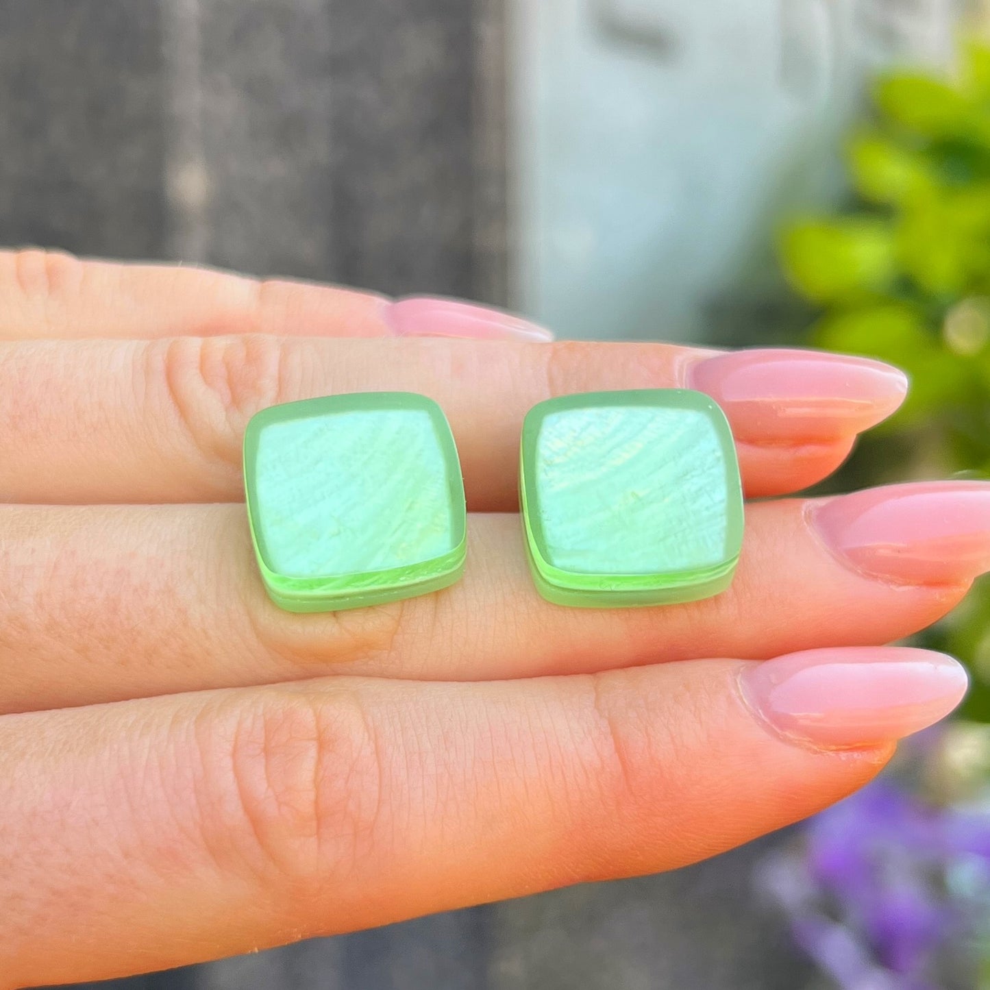 ‘Watch This Space’ Green Square Clip-On Earrings